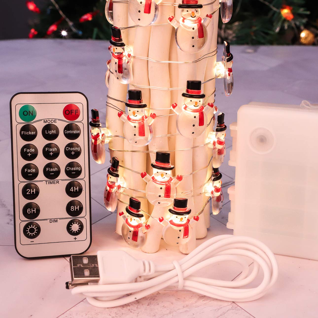 Silverstro Snowman Christmas String Lights for Bedroom 10 Ft 30 LED USB & Battery Powered Fairy Lights with Remote - Kid's Room Kitchen Party Xmas Holiday Decor