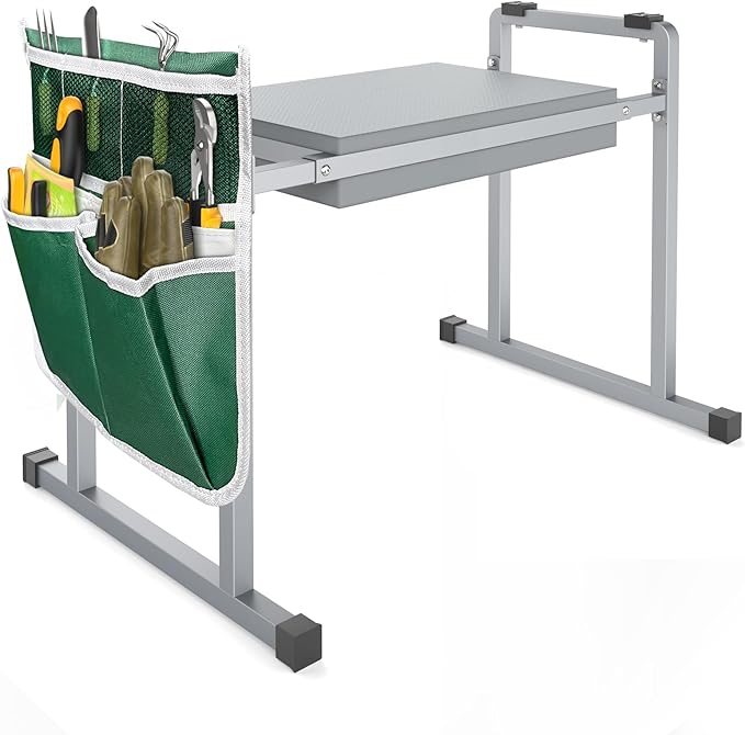 FLINTER Garden Kneelers Seat, Stable and Save Tip-Resistant Design 10.2" Wider Garden Kneeler and Seat with Handle, Heavy Duty Gardening Stool for Seniors, Gardening Weeding Bench for Parents - Gray