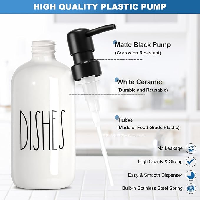 Dish Soap Dispenser for Kitchen, Ceramic Dish Soap Dispenser