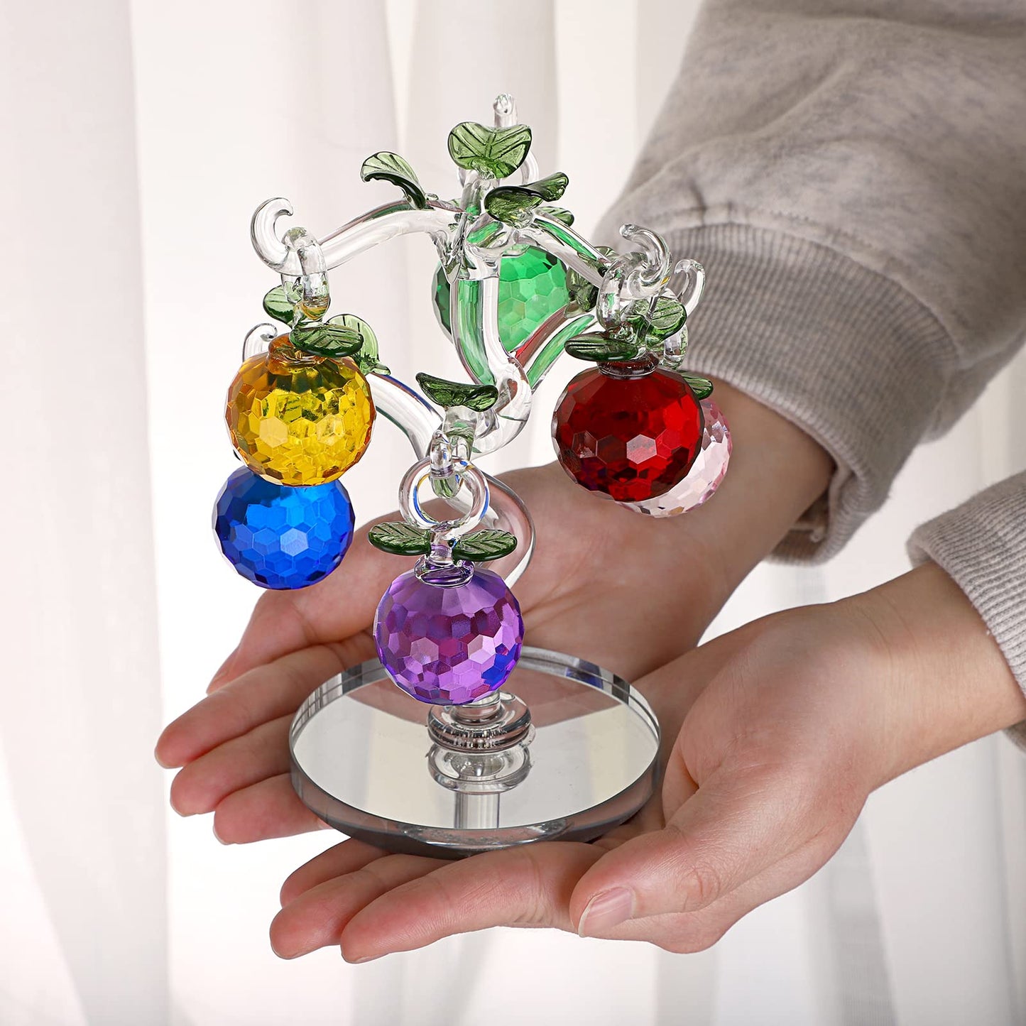 OwnMy Crystal Apple Tree Ornament Artificial Apple Tree Figurine Decorative Apple Tree Collectible, Glass Apple Tree Paperweight Table Decoration Centerpiece for Living Room Home Office Birthday Gift
