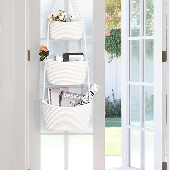 Hanging Storage Baskets, Over the Door Basket, Cotton Wall Baskets Storage