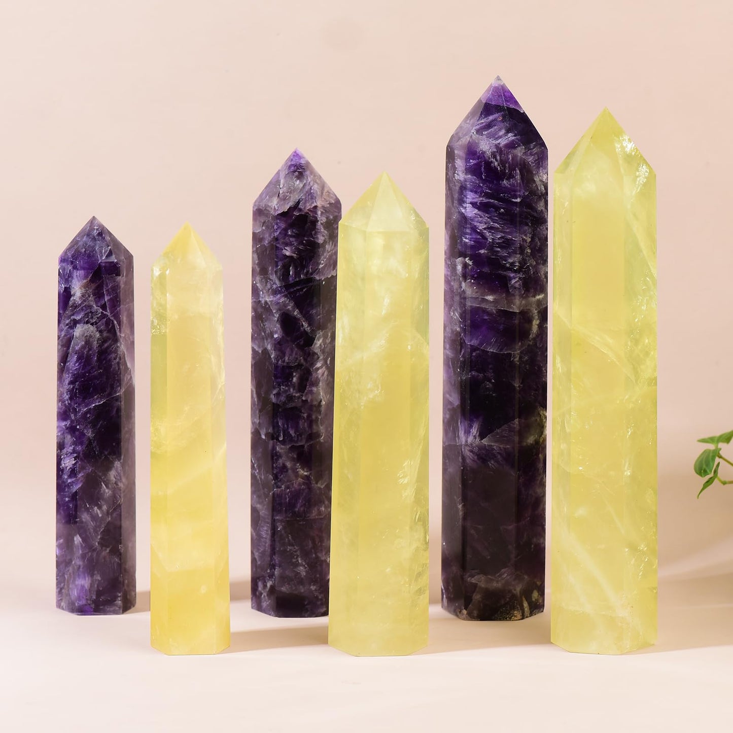 WUYOUSHI Large Natural Citrine Healing Crystal Wand 5.9-6.69" Natural Crystal Tower 6 Faceted Chakra Crystal Point Meditation Therapy Reiki Energy Stone Home Decor Collection Gift