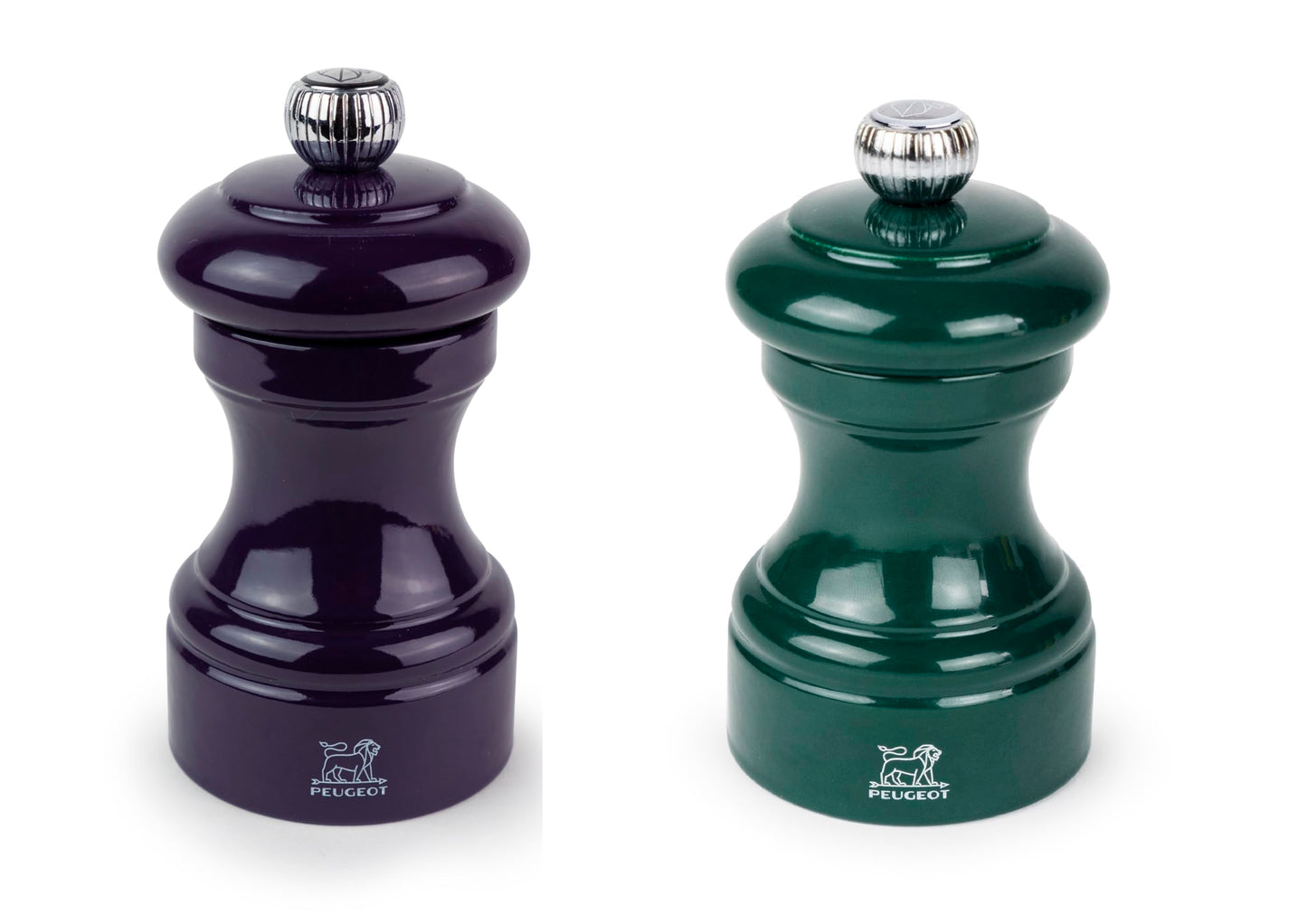 Peugeot Bistro Pepper and Salt Mill Set, 4in - Essential Kitchen Tools with Adjustable Grinding Precision, Beechwood Mills - Enhance Flavors in Everyday Cooking (Eggplant/Green)