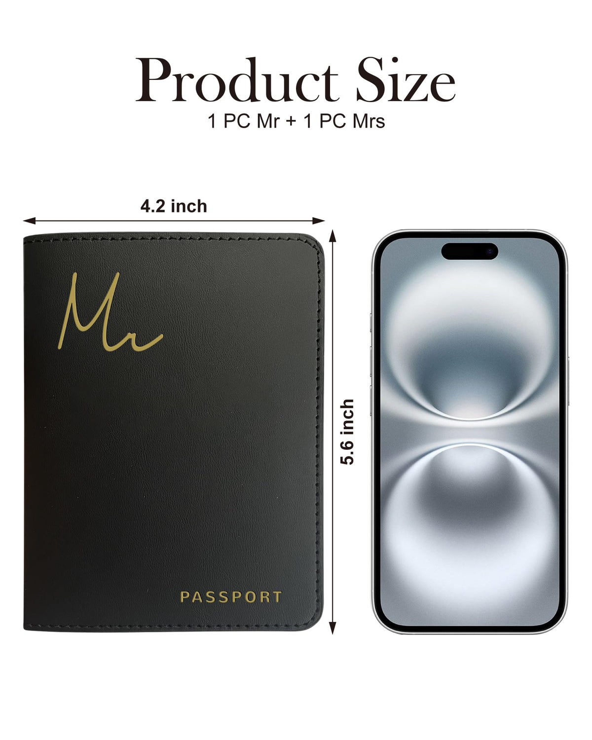 HubbyWifeyGifts Mr and Mrs Passport Holder Set, PU Leather Passport Cover with RFID Blocking, Honeymoon Essentials for Travel, Engagement Gifts for Couples