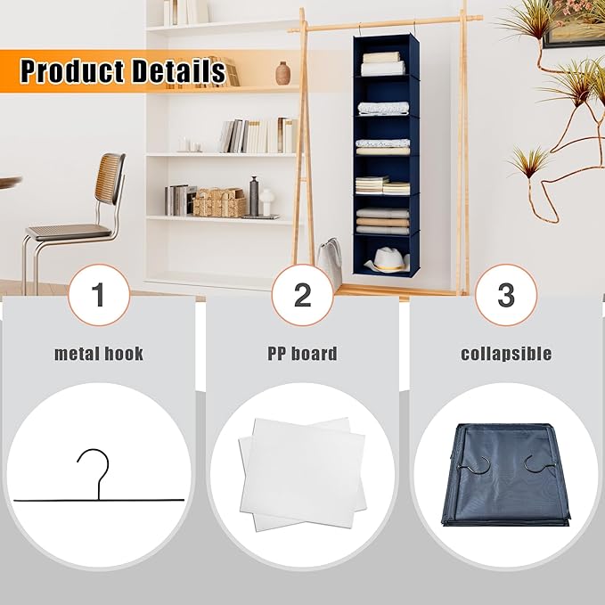 Hanging Closet Organizer and Storage 6-Shelf, Easy Mount Foldable Hanging