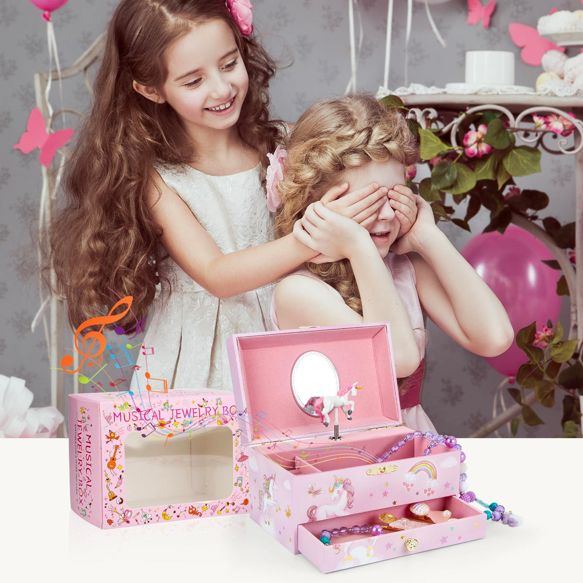 hombrima Music Jewellery Box with Drawer Necklace Bracelet, Musical Jewelry Storage Case with Spinning Ballerina Gift Set for Kids Girls Children Daughter (Pink Horse)