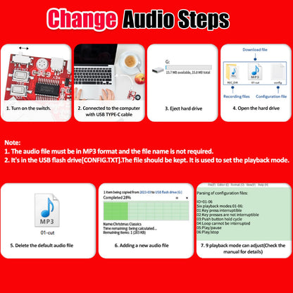 Sound Module, JRGKJCP 16MB Push Button, Magnetron,Light Control Activated Recordable Voice Sound Chip Module with Light Strip,Speaker,for Greeting Card Audiobook, Xmas Presents Boxes, Kids's Toys.