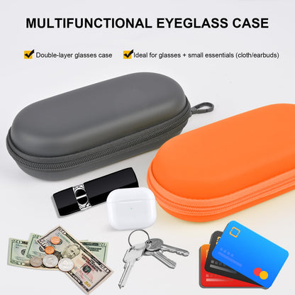 popolov Double Glasses Case,Dual Eyeglasses & Sunglasses Organizer with Clip Zipper Closure for Travel 2 Pairs Storage Box Orange