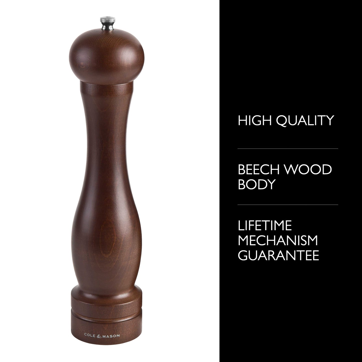 Cole & Mason 12.5-inch Forest Capstan Pepper Mill - Adjustable Pepper Grinder - Refillable Spice Tools - Hand Wash Kitchen Tools - Beech Wood, 12.5"