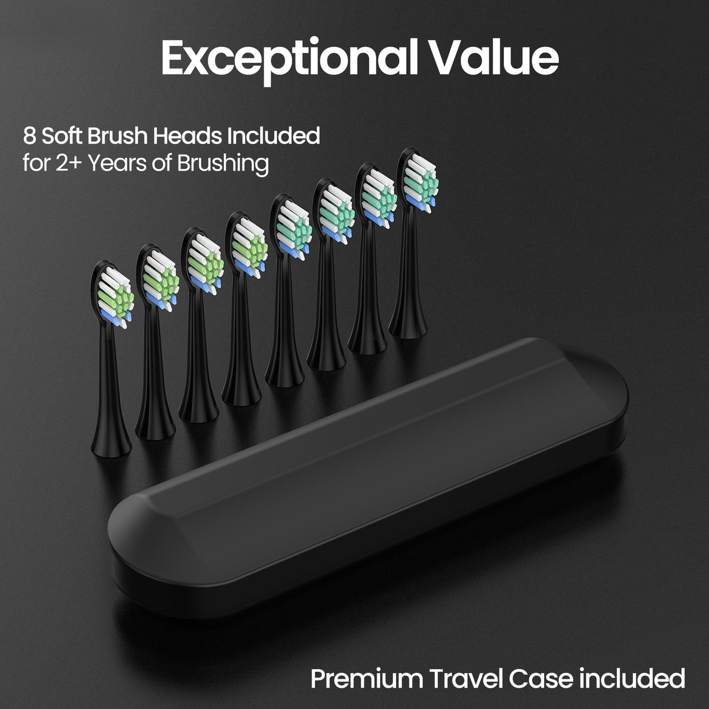 YUNCHI C3 Electric Toothbrushes for Adults,8 Brush Heads and Travel Case,Sonic Toothbrush with 5 Modes and 2 Mins Smart Timer, Black
