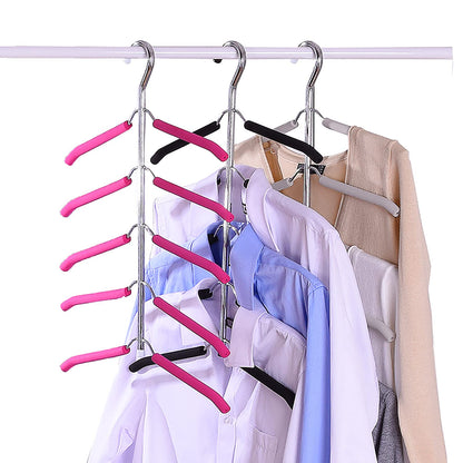 3 Pack 5 in 1 Blouse Tree Hangers Space Saving Clothes Hangers Swing Arm Non Slip Padded Coat Hanger Multi-Layer Clothes Hanger Heavy Duty Stainless Steel Sweater Shirt Hanger（Gray）