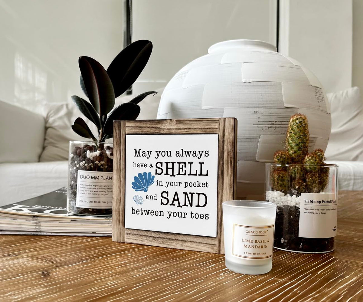 Beach Wood Plaque Sign, May You always Have a Shell in Your Pocket and Sand between Your Toes, Box Wood Plaques Desk Décor, Positive Home Decor, Decor for Beach House, Ocean Theme Decoration for Shelf