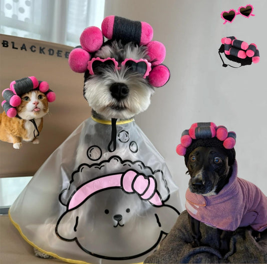 Funny Dog Curler Wig Costume & Glasses - Adjustable, Soft & Warm Pet Wig for Small, Medium & Large Dogs & Cats - Perfect for Halloween, Christmas & Parties (Fits Pet Head Circumference 6-27 Inch)