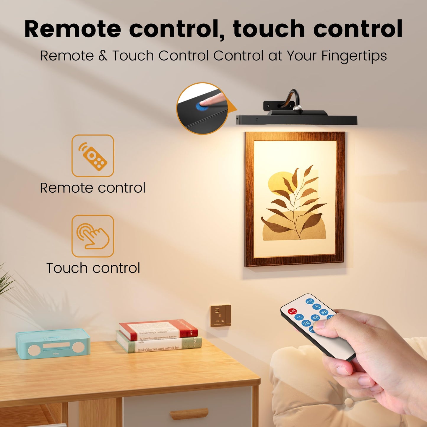 Craftersmark Wireless Picture Lights 12", 4400mAh Battery Powered Cordless Wall Lights, 2Pack Dimmable Remote Timer for Painting Artwork Living Room (Black)