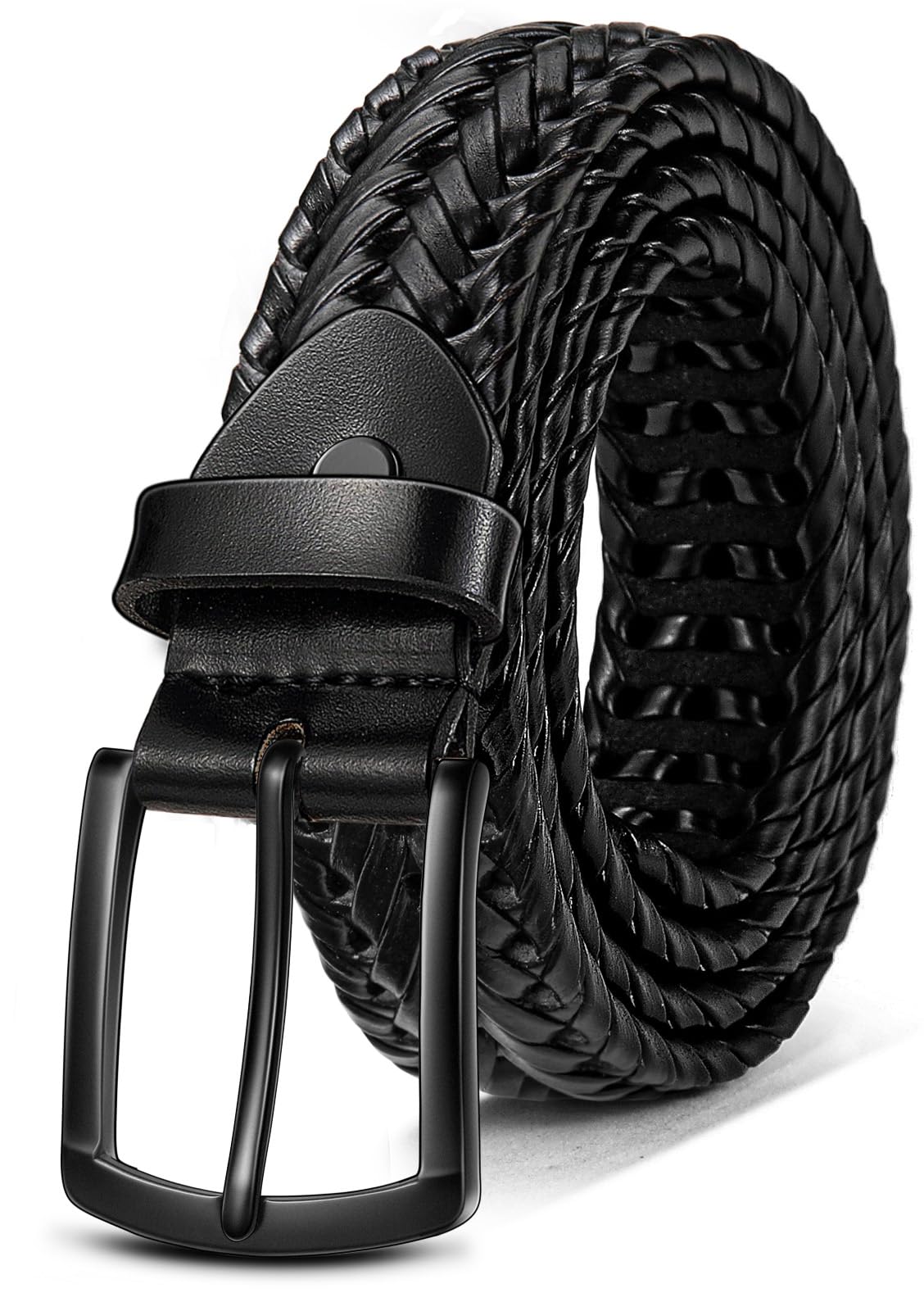 KEMISANT Men Belt, Braided Belt Comfortable For Men Casual Jean Golf 1 3/8"(Black,32"-36" Waist Adjustable)