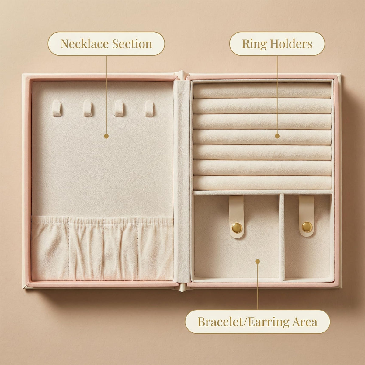 Cecijelry Travel Jewelry Organizer Book, PU Leather Jewelry Storage Box for Dresser Drawers, Jewelry Gift Case Holder Tray for Girls Women(White)