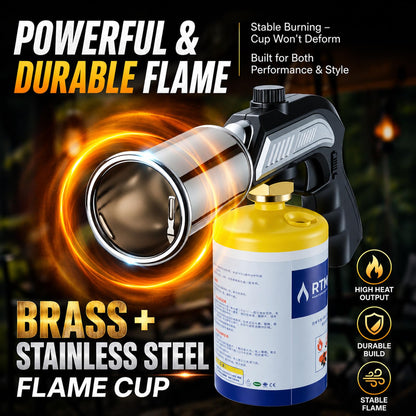 CYJBAO Propane Torch Head with Adjustable Flame & Safety Lock - Heavy Duty Brazing Burner for Soldering, BBQ Grill, Charcoal, Fire Starter, and Culinary Cooking (Tank Not Included)-Black Silver