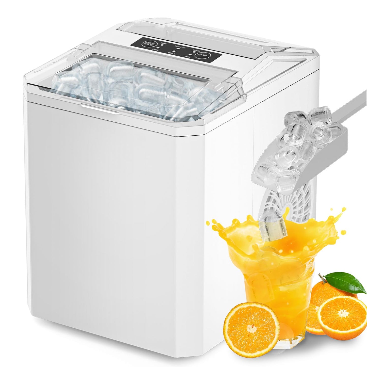 SMUG Ice Makers Countertop with Handle, Portable Ice Machine, 9 Bullet Ice Cubes in 6 Mins, 26lbs in 24Hrs, Auto-Cleaning, with Basket and Scoop, for Home, Kitchen, RV, Camping, White