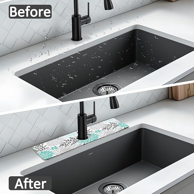 15" X 5.5" Kitchen Sink Splash Guard Faucet Mat Floral Super Absorbent Fast