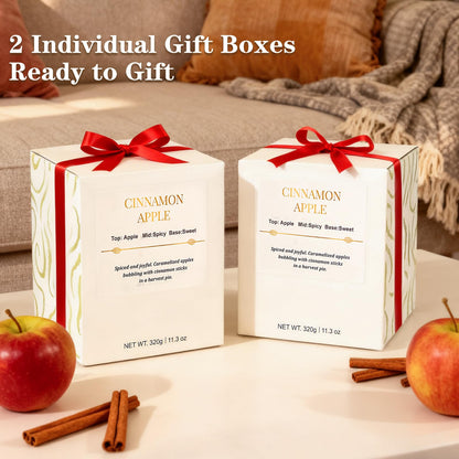Scented Candles for Home,2 Pack Wood Wick Cinnamon Apple Scented Candles,Long Lasting Natural Soy Wax Candles with Gift Boxes,Cozy Aromatherapy Candle for Home Decor