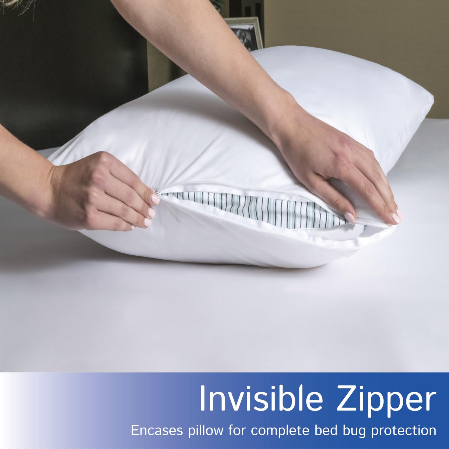 Queen Size Waterproof Pillow Protectors (Set of 2) – Zippered Hypoallergenic Pillowcase Cover Allergen Dust Proof Encasement