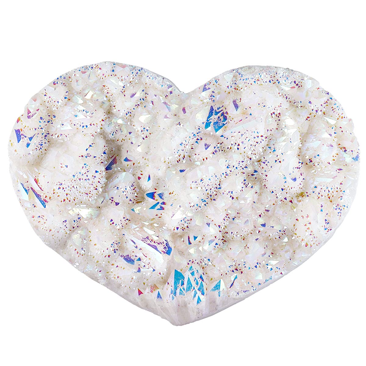 TUMBEELLUWA White AB Titanium Coated Rock Crystal Heart Shaped Decor Healing Crystal Cluster Geode for Home Decoration Quartz Stone Specimen 2-2.76 inches