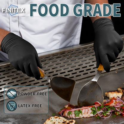 FINITEX - Black Nitrile Disposable Gloves, 5mil, Powder-free, Medical Exam Gloves Latex-Free 100 PCS For Cleaning Food (Large)