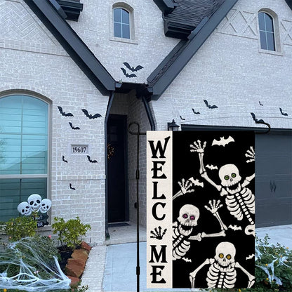 Welcome Halloween Skull Small Garden Flag Vertical Double Sided Burlap 12 x 18 Inches Yard Porch Outdoor Decor DF119