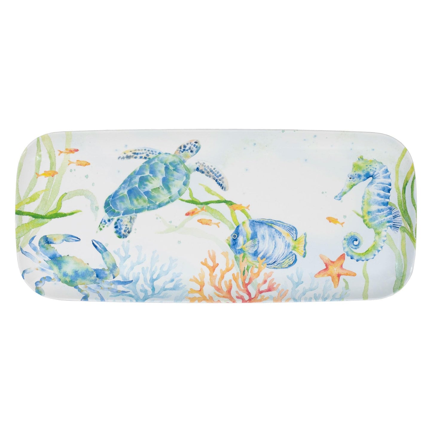 UPware Sea Life Serenade Melamine Serving Tray, 15 x 6.5 Inch Rectangular Serving Platter, BPA Free Food Tray for Party Entertaining
