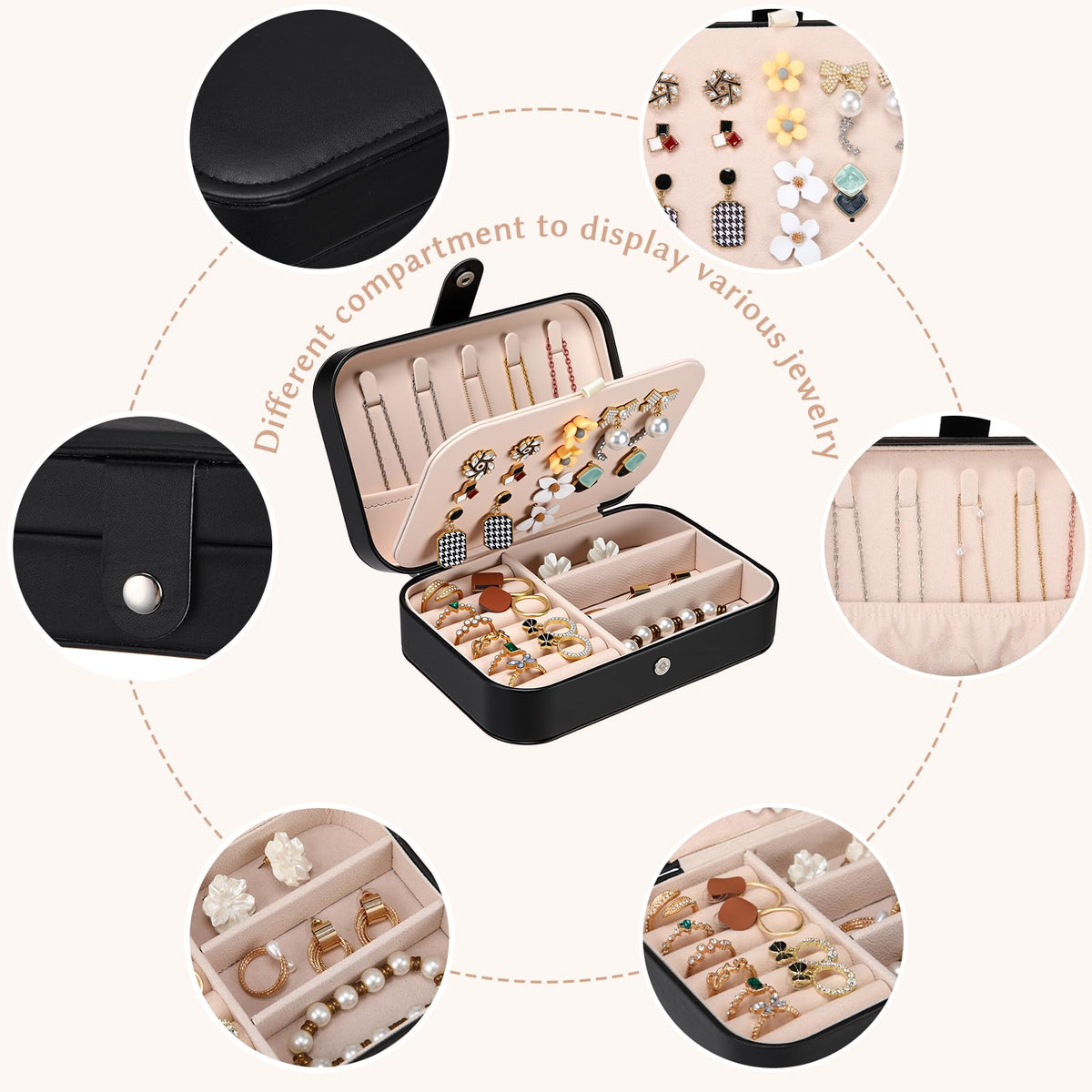 BrightRow Personalized Leather Jewelry Box Bridesmaid Gift Jewelry Organizer with Name & Birth Flower Decal Custom Travel Jewelrys Case Bachelorette Wedding Party Favors Birthday Gift for Women Girl
