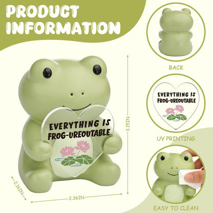 SOSREBEDR Cute Frog Heart Plaque - Everything is Frog-ureoutable Motivational Desk Decor, Funny Frog Pun Encouragement Gift, Unforgettable Positive Vibes Resin Figurine SDCU4