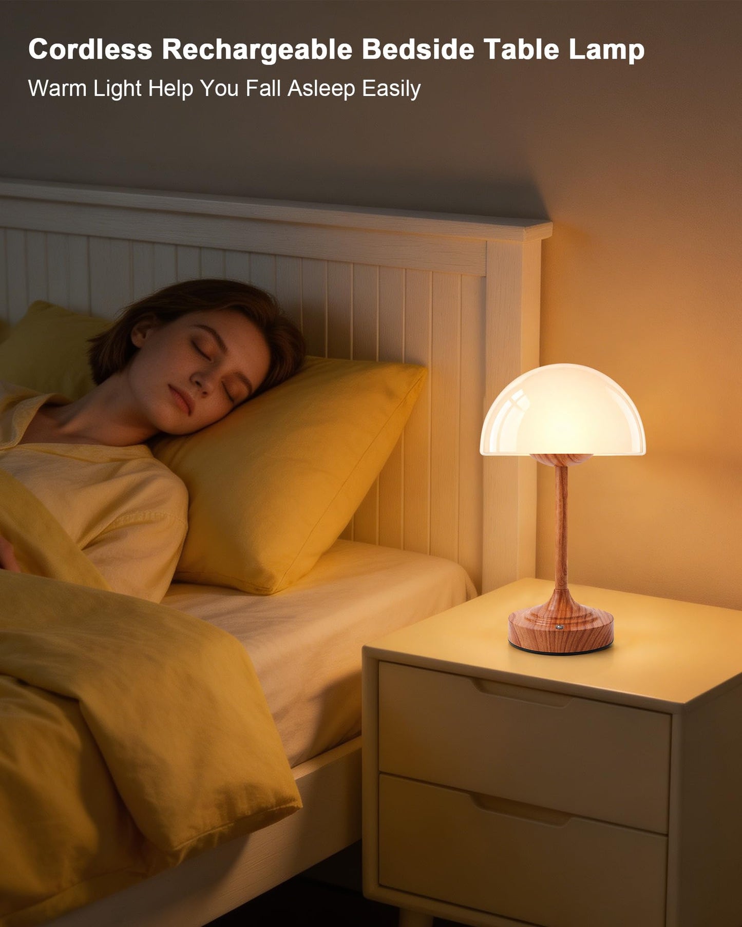 UMEXUS Cordless Mushroom Rechargeable Lamp with Waterproof for Shower, 11.8" H Small Portable Battery Operated Glass Table Lamp, Dimmable Touch Light for Bathroom Bedside Dining Table Kitchen Patio