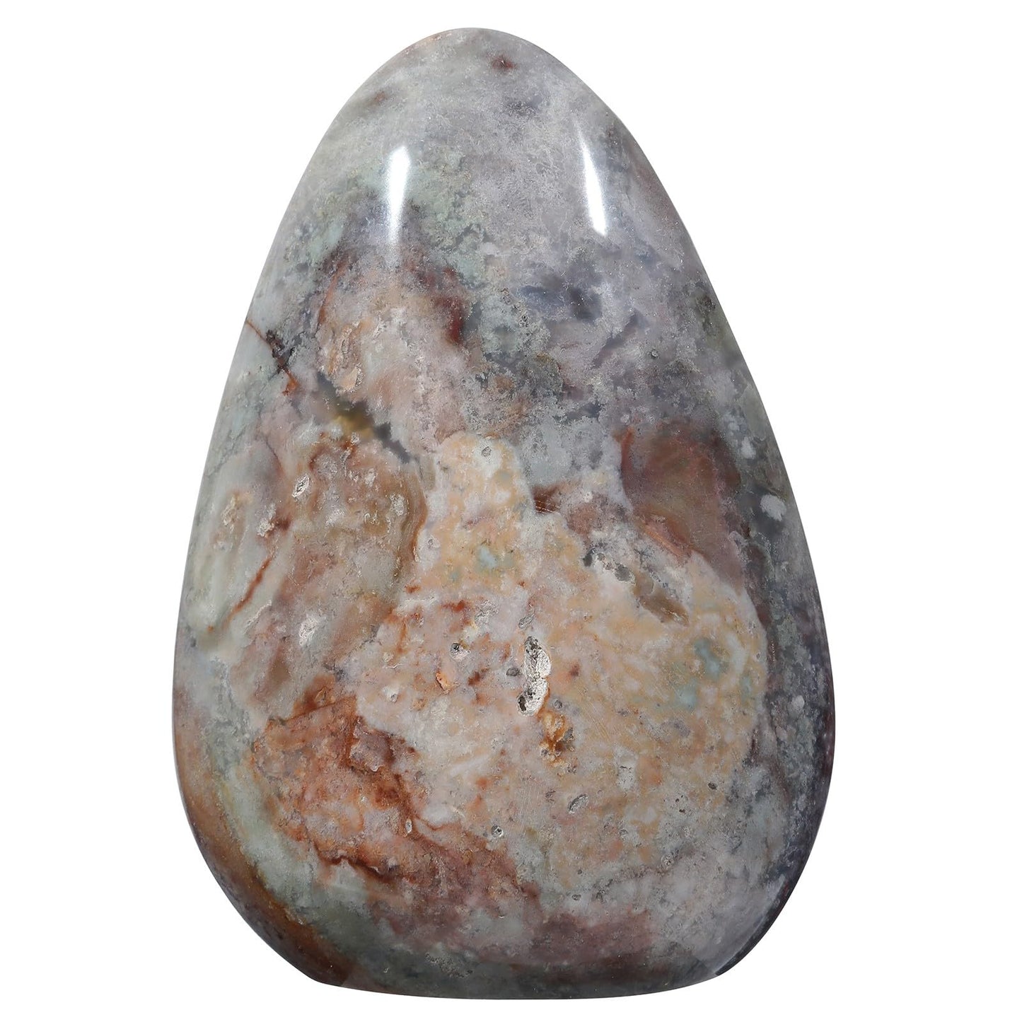 Nupuyai 458g-683g Natural Ocean Jasper Stone for Home Decor, Irregular Self-Standing Stone Specimen Polished Statue for Prayer, Meditaion