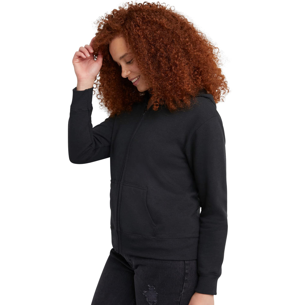 Hanes Women's EcoSmart Full-Zip Hoodie Sweatshirt, Ebony, Medium