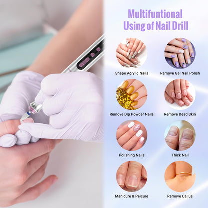 Denabuty Cordless Electric Nail Drill Machine, 13 in 1 Nail File Kit 35000RPM Professional Portable Rechargeable E File for Acrylic Polish Gel Removal Manicure Pedicure Set with 5 Speeds DN-2402