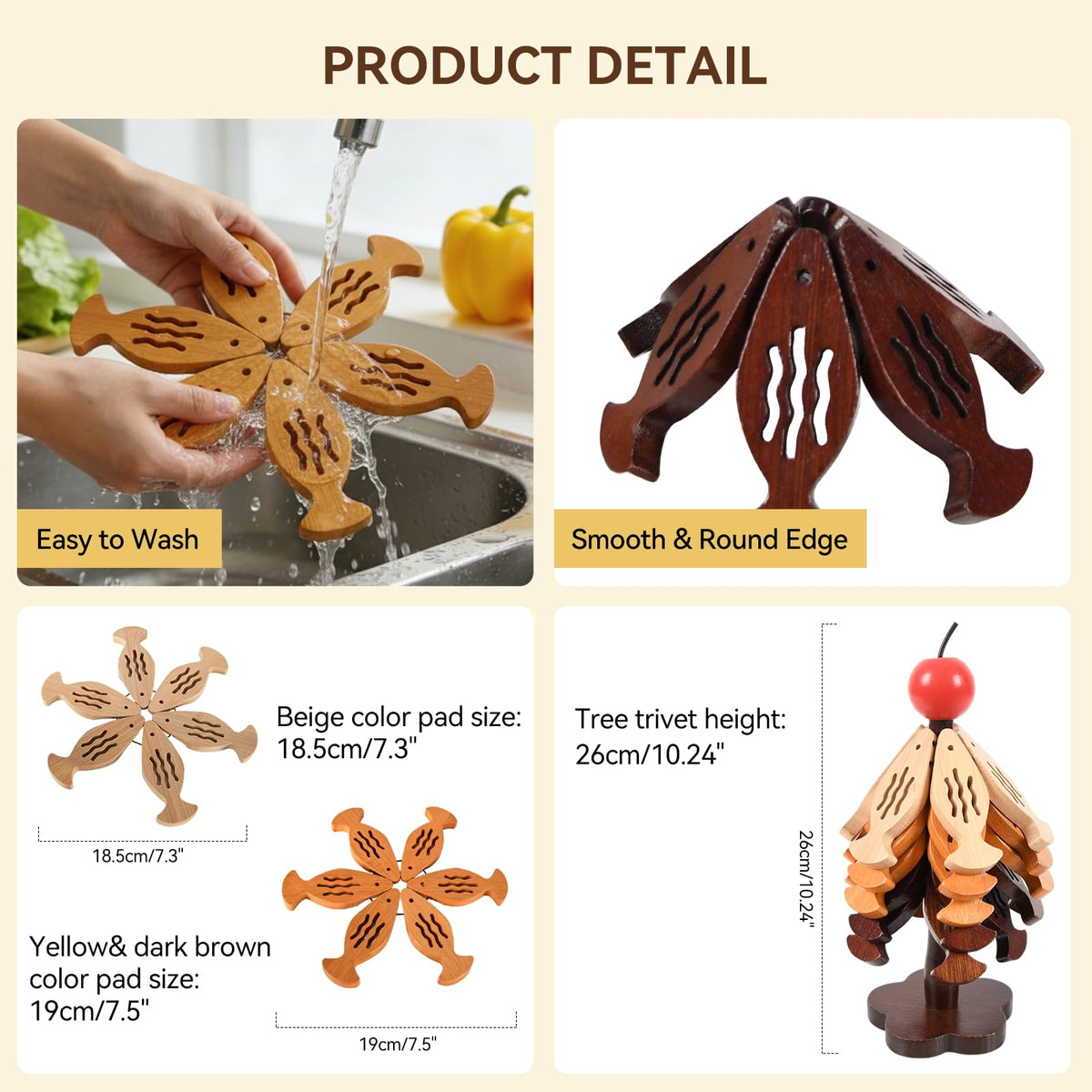 SENIG 5 Pcs Fish-Shape Wooden Coasters Tree Trivet for Hot Dishes, Wooden Fish-Shape Coaster Sets for Drink, Coffee Table, Kitchen Room Decor
