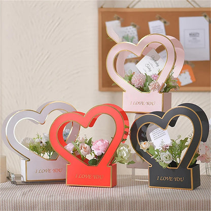 Nikeg Kraft Paper Flower Gift Bags 3Pcs Flowers Arrangement Kraft Paper Bag Folding Portable Flower Packaging Box Waterproof Basket Heart Handle Gift Tote Bags