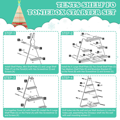 RZYLKA Tent for Tonies Box 1/2 Tonies Figures Organizer Storage Shelf Wall Mounted, Magnetic Display Collection 30~40 Characters Floating Shelves Storage Player