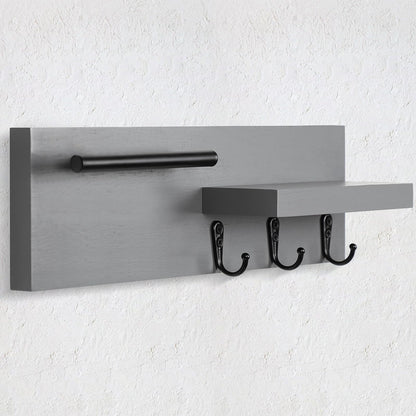 Lucundm Key Holder for Wall, Decorative Entryway Shelf with Hooks Holds Keys, Dog Leash, Sunglasses – Key Hanger with 3 Hooks Organizes, Enhances Home Decor (15” x 4.5” x 2.6”) (Grey)