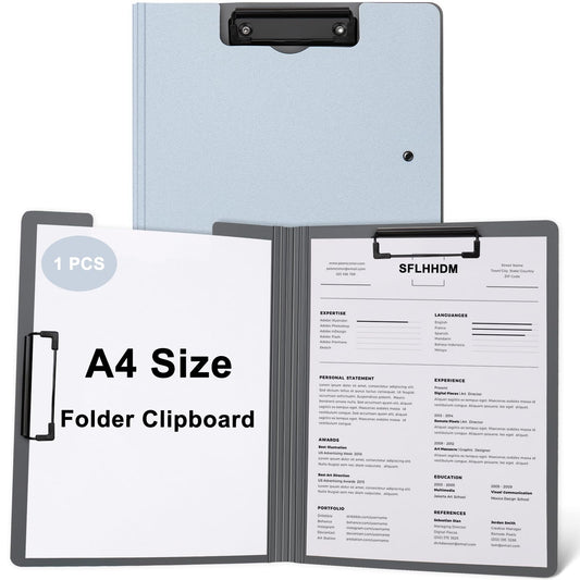 1 PCS A4 Clipboards Foldable,Folding Clipboard,360°Cover Folder Clipboard,Plastic Clipboards with Double Low Profile Clip,A4 Size File Folder Storag Clip Board for A3 A4 Paper Clip Boards-Silver