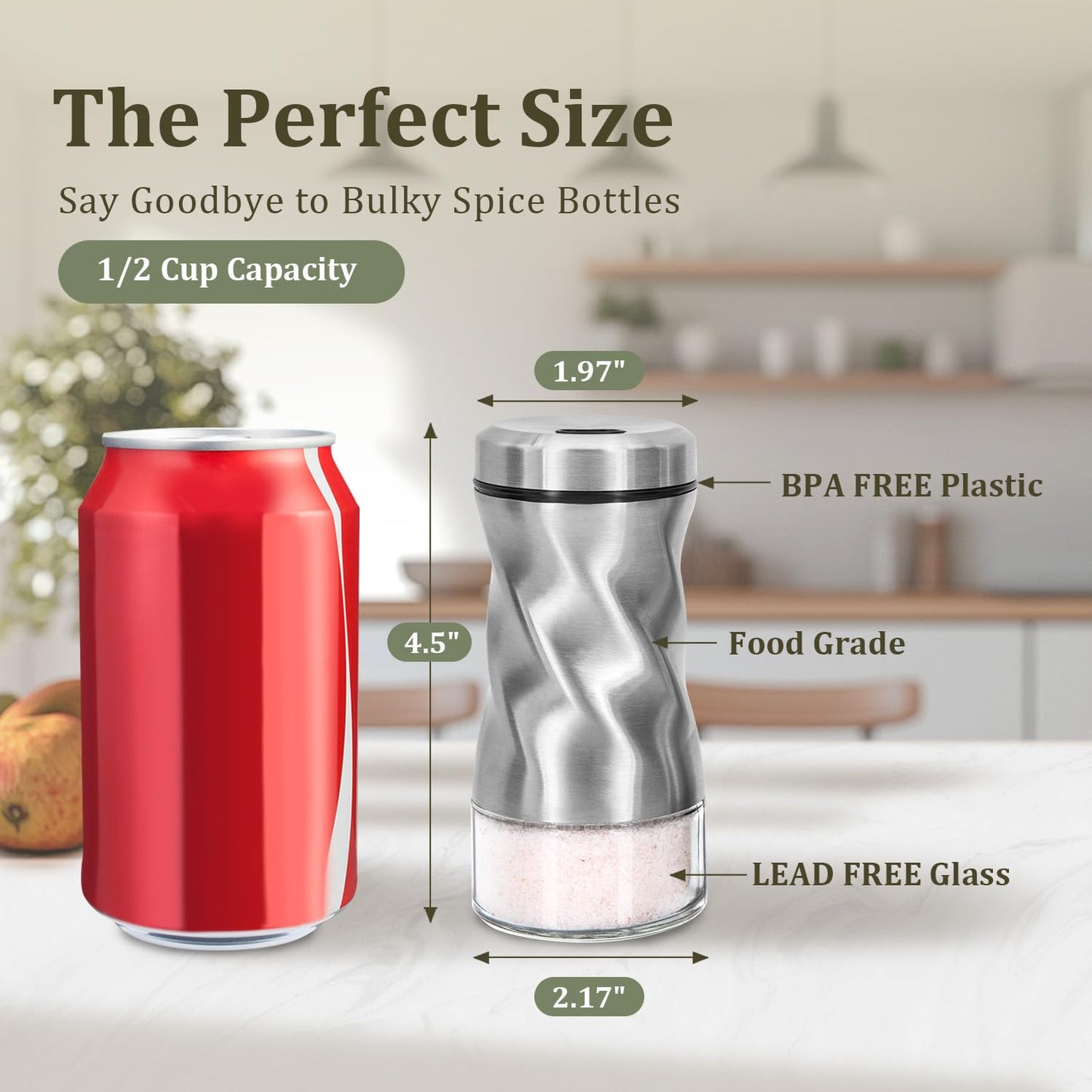 Glass Salt and Pepper Shakers Set, Adjustable Pour Holes for Fine or Coarse Spices, 4 oz Glass Salt Shaker, Refillable Spice Shakers for Himalayan & Kosher Salt, Pepper, Cinnamon – For Kitchen & Table