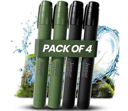 Portable Water Filter Straw Survival, Essential Camping & Hiking Gear, Water Purification Straw for Travel, Biking and Emergency Preparedness (2Black+2Green)