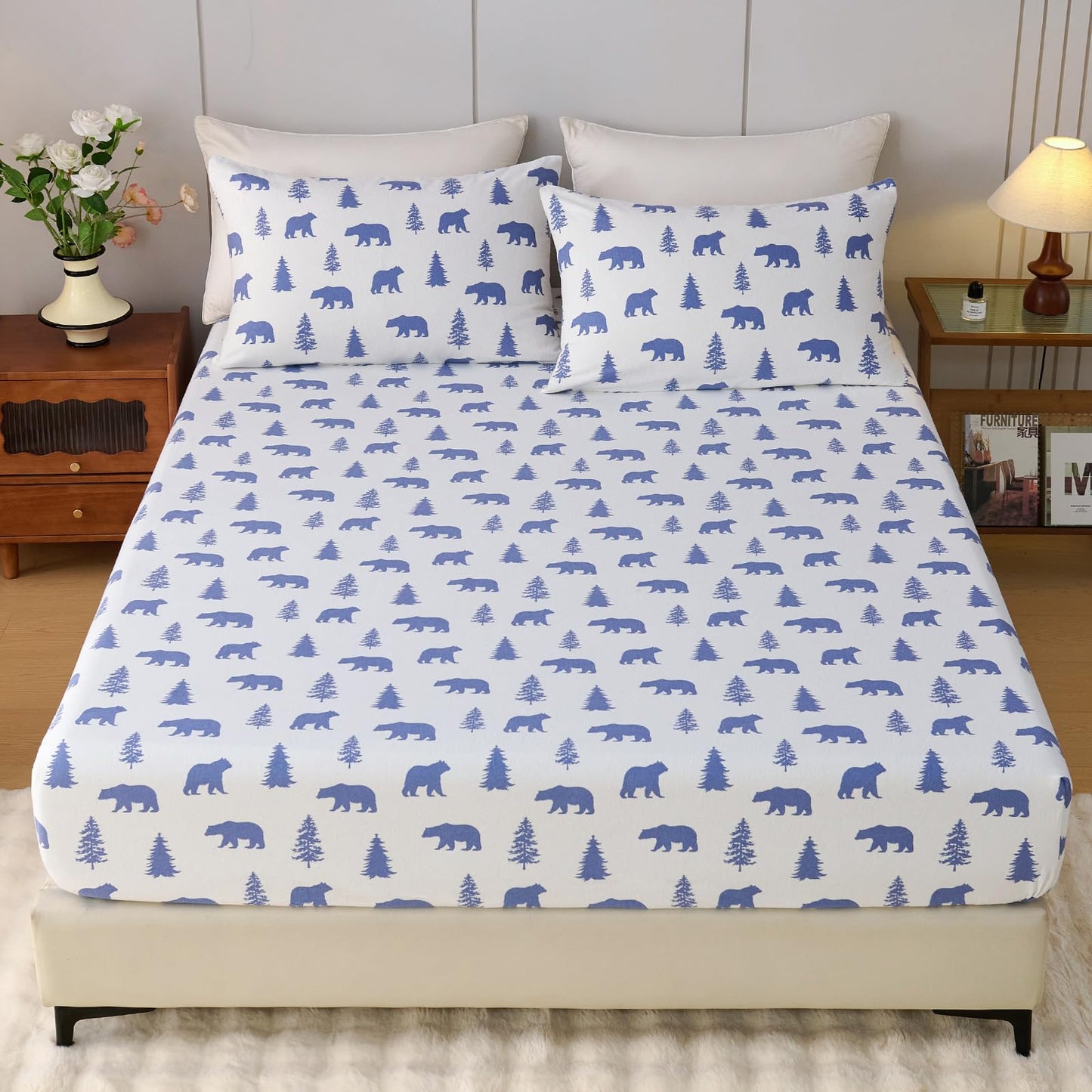 LANYETON 100% Cotton Flannel Fitted Sheet Only, Ultra Soft Cozy Warm Fitted Bottom Sheet for All Season, 16" Deep Pocket, Twin