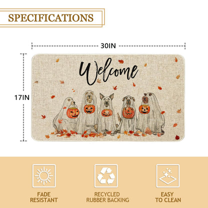 Roszwtit Fall Door Mat 30 X 17 Inch Fall Halloween Dog Welcome Doormat Indoor Outdoor Entrance Floor Mat Non Slip Autumn Halloween Decor Rubber Mats