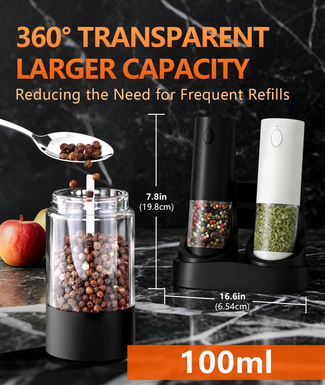 Irosiy Electric Salt and Pepper Grinder Set - Kitchen Appliances, Adjustable Coarseness, LED Light, Stainless Steel & Glass Body - Spice Mill for Birthday Gifts for Women