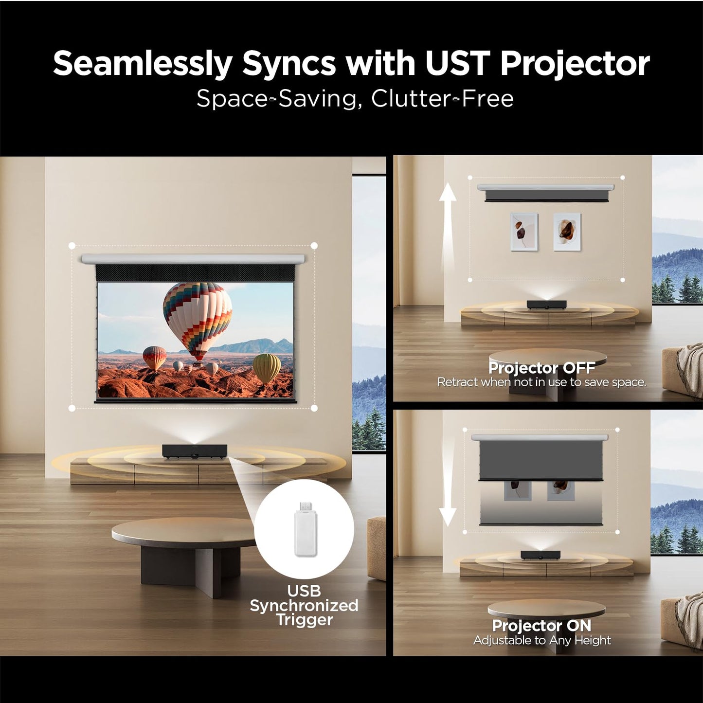 NothingProjector Motorized ALR Screen for Ultra Short Throw Projector, 95% Ambient Light Rejecting, 100" Drop Roll Down, 4K/8K UHD, Active 3D, Anti Daylight, Electric Retractable Automatic NothPJ B