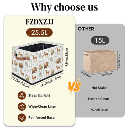 Rectangular Kids Bear Storage Basket Bins - Waterproof Foldable Woodland Animals Storage Box with Sturdy Metal Frame and Handles, Collapsible Organizer for Toys, Blankets in Kids Room Playroom Nursery