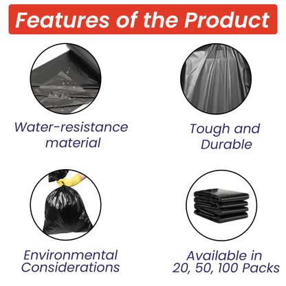 Abbey 100 Black Wheelie Bin Liners 240L Capacity – Refuse Sacks Heavy Duty Black Bin Bags for Outside and Garden Bin – Strong Garbage Bags for Rubbish On a Roll 30 Inch x 46 Inch Wide x 54 Inch Long