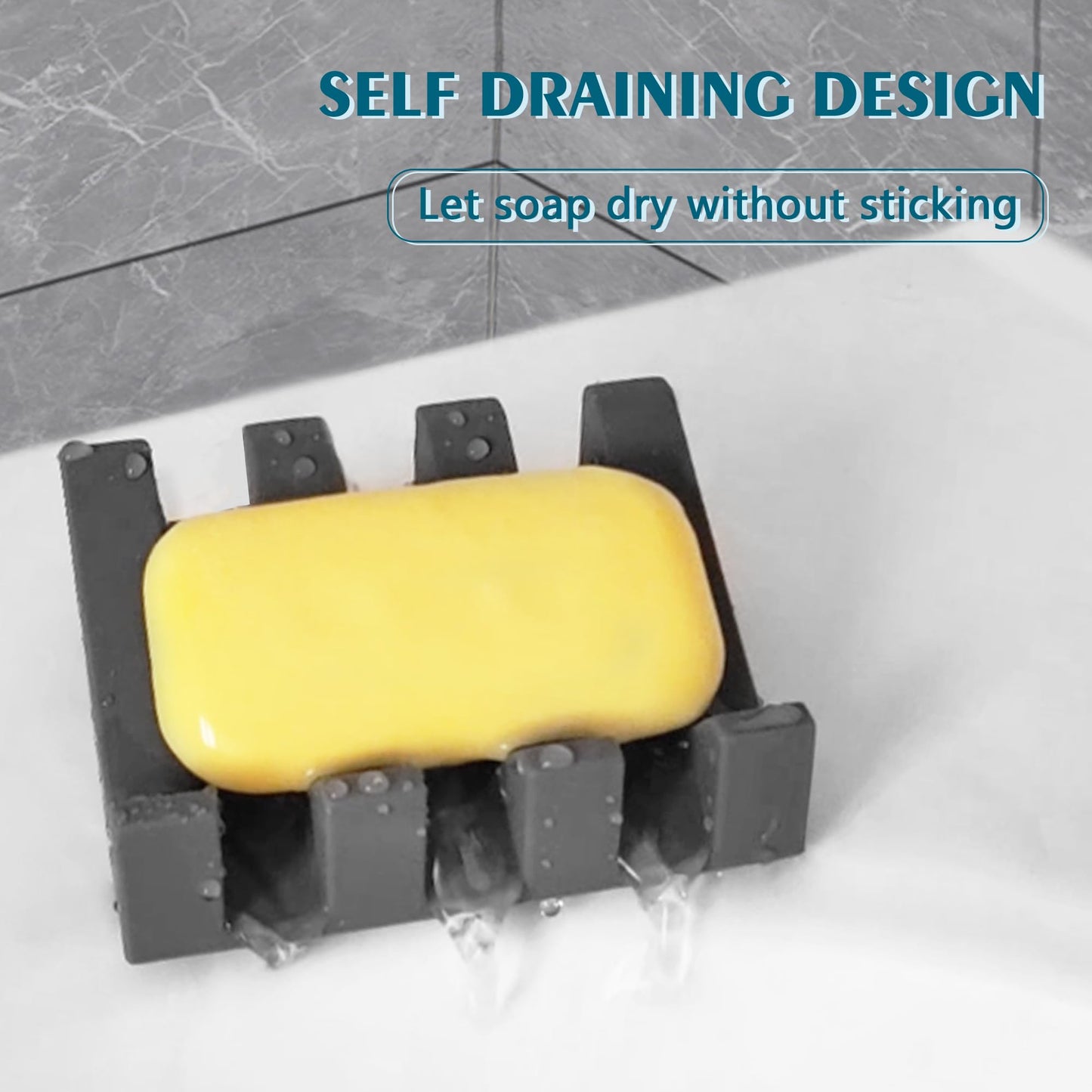 Coipdfty Self Draining Soap Dish Holder,Silicone Soap Dish,for Bathroom,Kitchen, Sponges，Can Extend Soap Life，Keep Soap Bars Dry and Easy Cleaning (Grey,2-Pack)