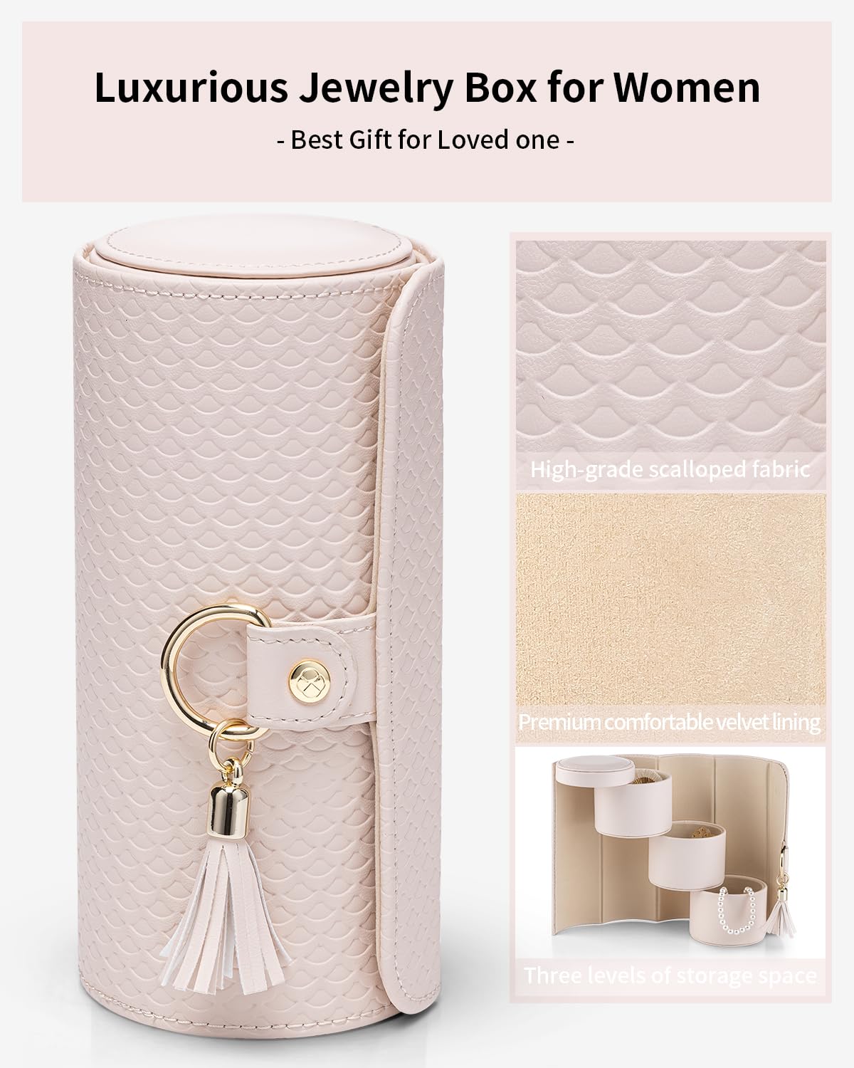 VLANDO Jewelry Box for Mothers Day Gifts, Travle Jewelry Organizer, Bridal Shower, Bridesmaid Gifts for Wedding Day, Bridesmaid Proposal Gifts, Travel Jewelry Case - Light Pink
